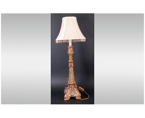 Resin Based Table Lamp with small cream beaded shade. 31'' in height.