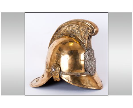 Late 19th /Early 20thC Fireman's Brass Helmet with Part chin scales and liner