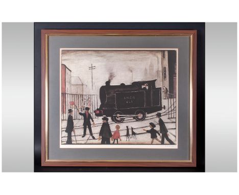 L.S Lowry 1887-1976 Pencil Signed By The Artist Limited Edition Off Set Lithograph In Colour, 'The Level Crossing With Train'