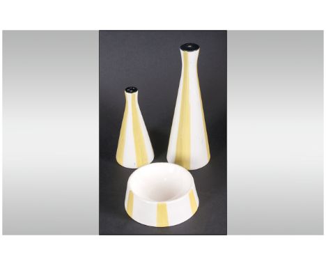 Midwinter Three Piece Cruet Set by Jessie Tait, 1950's, very collectable cream & green design.