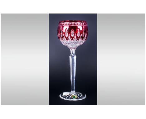 Waterford Cut Crystal Clarendon Ruby Hock Glass, The Clarendon Pattern is characterized by dramatic cuts, creating stunning c