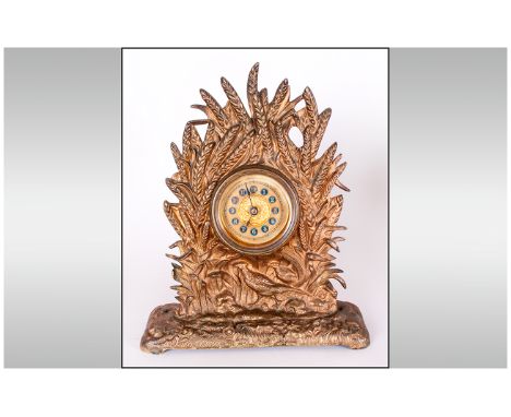 A Cast Brass & Gilded Victorian Mantle Clock depicting Grouse amongst corn sheaf's. Makers name to base, Made in Great Britai