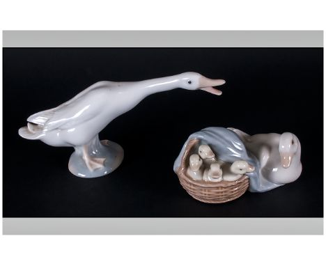 Lladro Bird Figures. 1/ Ducklings, Model Num.4895, Issued 1974. Height 2 Inches. 2/ Duck, Model Num.7909. Height 2.75 Inches.
