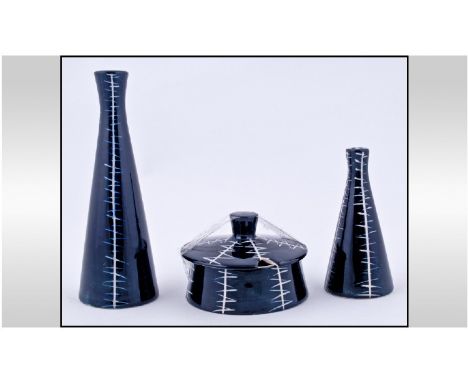 Midwinter Three Piece Cruet Set by Jessie Tait, Clayburn factory 1950's, very collectable