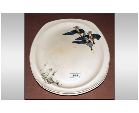 Two Midwinter Wild Geese Circa 1954 Style Craft Shape Platters drawings by artist Peter Scott