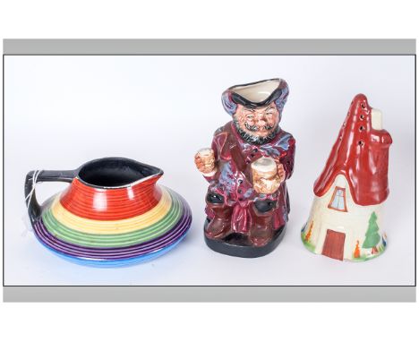 Collection Of Three Ceramic Items Including Carltonware Sifter in the form of a house, Carltonware Multi-Coloured small jug &