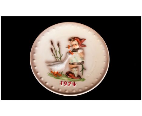 M. J. Hummel 4th Annual Plate, Date 1974 ' Goose Girl ' Number 267. Hand Painted and Hand Crafted. Diameter 7.5 Inches. New I