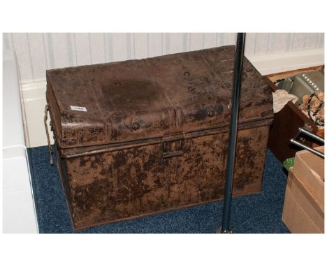 Old Metal Trunk Containing Assorted Brass & Copperware, includes large jug & blow lamps