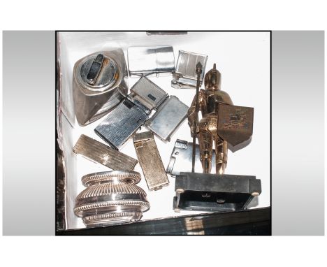 Collection Of 11 Cigarette Lighters Comprising Two Table Lighters, Novelty ''Knight'' In Suit Of Armour Lighter etc