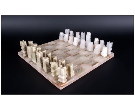 Mexican Hand Made Onyx Chess Set complete with Board. All Pieces are hand Carved By Master Craftsman in the Aztec style. Come