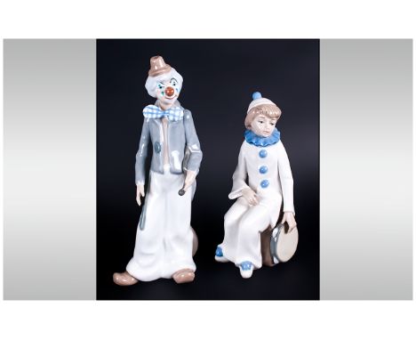 Lladro Style Figures by Cascade ( 2 ) In Total. ' Clowns' Heights 8 & 9.75 Inches. Mint Condition. 