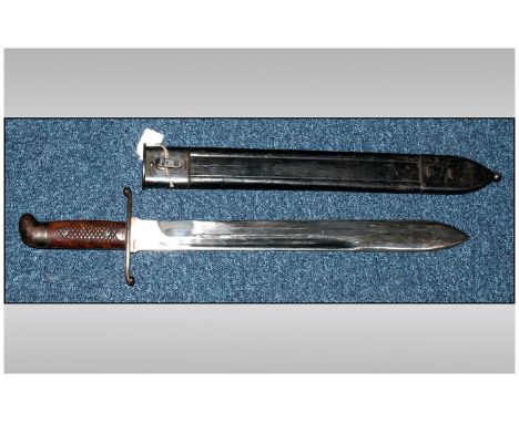 German / Brazilian Model 1908 Short Sword or Machete Handsome checkered hardwood grips in fine condition. The scabbard is ste