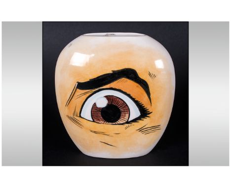 Carlton Ware Pop Art Vase, with painted eye decoration and futuristic shape design. Fully signed to base. 6 inches in height.