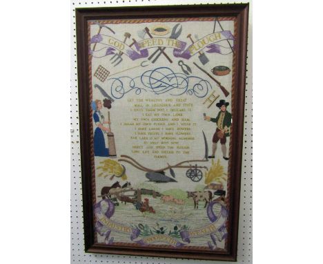A 20th century needlework panel - God Speed The Plough, 69 x 42cm, framed 