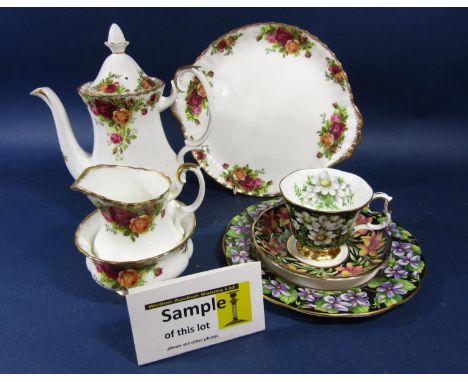 A collection of Royal Albert Old Country Roses pattern wares comprising coffee pot, milk jug, sugar bowl, oval serving dish, 