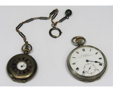 Kendal &amp; Dent of London silver pocket watch, the enamelled dial with roman numerals and subsidiary second dial, 50mm case