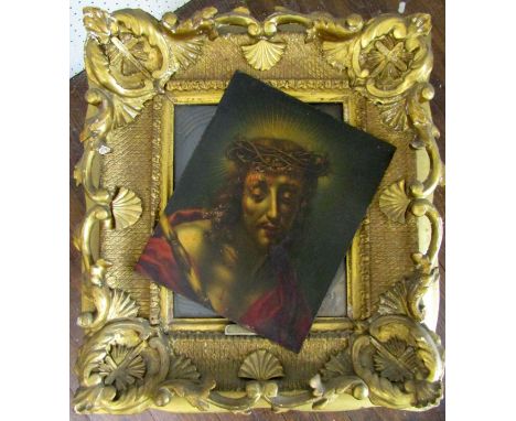 After Carlo Dolci (Italian 1616-1686) Christ as the man of Sorrows, oil on copper panel, 25 x 19.5 cm approximately, in ornat