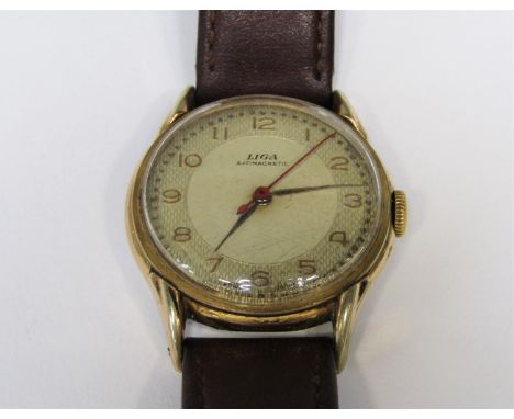 Vintage gent's Liga anti-magnetic gold-plated wristwatch, with champagne dial and extra chapter ring with gilt beaded decorat