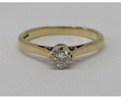 9ct diamond solitaire ring, stone 0.20cts approx, size J/K, 1.8g