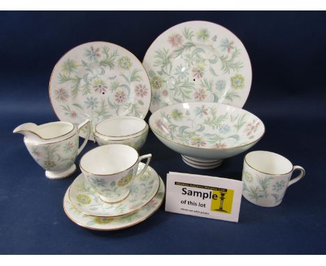 A collection of Minton Vanessa pattern wares comprising milk jug, sugar bowl, two tier cake stand (minus fittings), oval dish