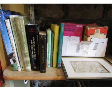 A collection of topographical books including a Pevsner Guide Gloucestershire 1: The Cotswolds and Warwickshire, a box of mis
