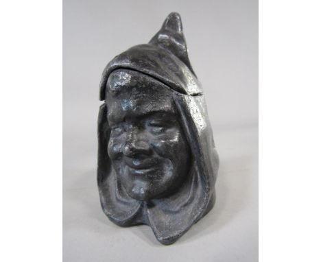 Unusual antique lead caddy, cast in the form of a cloaked ladies head, 16 cm high 