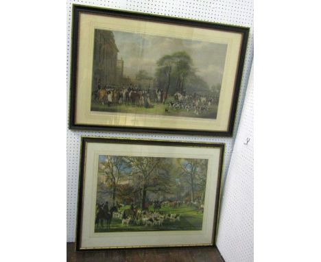 William and Henry Barraud (19th century British) - A Meet at Badminton House, coloured engraving by William Gillen, 46 x 74.5