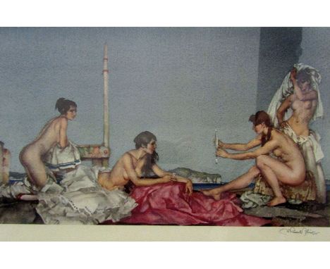 After Sir William Russell Flint (British 1880-1941) - Women looking in a mirror, undressing etc, signed coloured print, 31 x 