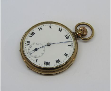 9ct Denco Watch Company pocket watch, enamel dial with subsidiary second dial and roman numerals, 9ct Dennison watch case, je