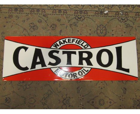 An enamel sign of rectangular for advertising Wakefield Castrol Motor Oil, 92cm x 31cm 