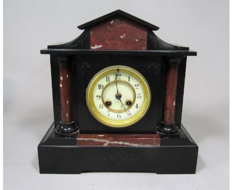 19th century black slate architectural mantel clock with twin train movement 