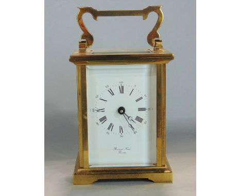 Barnard Freis of Bicester lacquered brass carriage clock, 10 cm high, key 