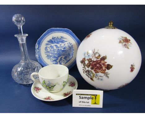 A set of four Portmerion outsized cups and saucers with floral decoration, together with a small collection of blue and white