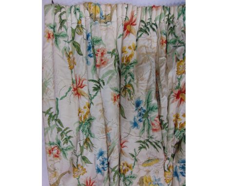 1 pair bespoke made extra long curtains in 'Yangtze' fabric by Schmacher with blackout and thick blanket linings. Length 3.8m
