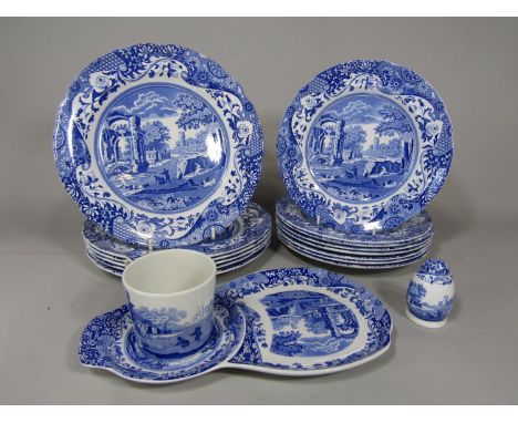 A collection of Copeland Spode Italian pattern blue and white printed wares comprising six dinner plates and eight dessert pl