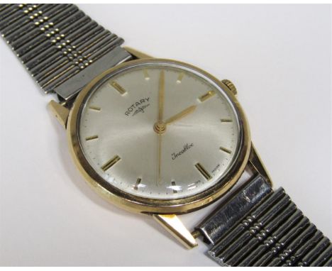 Vintage gent's 9ct Rotary Incabloc dress watch, champagne dial with baton markers, not currently running, 35mm case upon an a