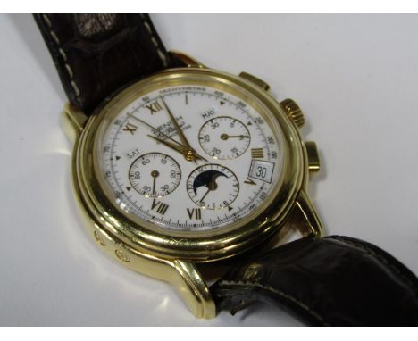 Good Zenith El Primero Chromomaster 18ct moon phase gent's wristwatch, the complicated chronometer enamelled dial with day an