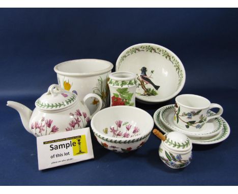A collection of Portmeirion Botanic Garden patternwares including six tea cups, six saucers, severn dessert/soup bowls, six s