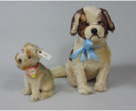 2 Steiff dogs, both with pin in ear, unboxed; 1993 St Bernard 401367 is a replica of 1931 original with head that moves when 