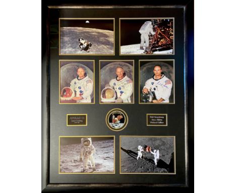 Apollo Moon Landing. Neil Armstrong (1930-2012), Buzz Aldrin (b. 1930), Michael Collins (1930-2021). Autographs on three Indi