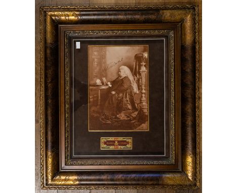 HM Queen Victoria (1819-1901). Autograph, signed in bold black ink on sepia photographic portrait, approx. 34 x 24cm, box-mou