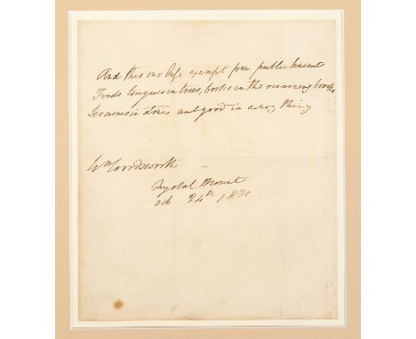 William Wordsworth (1770-1850). Autograph note signed, Rydal Mount [Wordsworth's family home], 24 Oct 1830, in which Wordswor