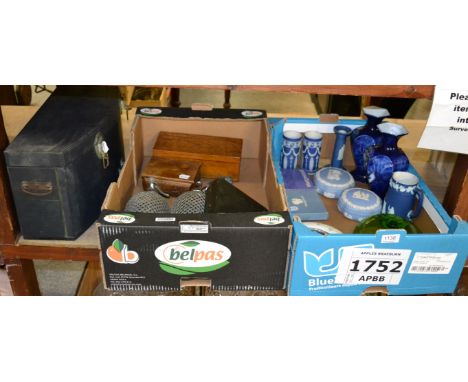 Miscellaneous items including a car hamper, two water siphons, Wedgwood and other decorative items, etc 