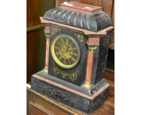 Black slate and marble striking mantle clock 
