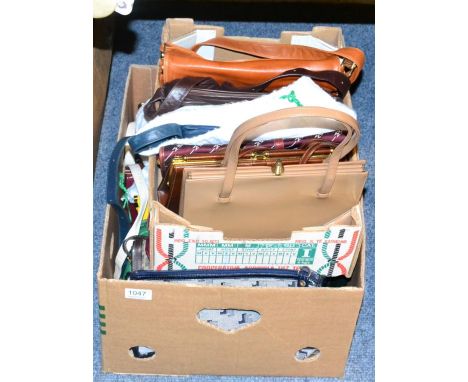 Assorted circa 1960s and later handbags, including a burgundy leather Ackery London bag, Fassbender black crocodile style bag