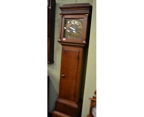 An oak thirty hour longcase clock, square brass dial with the chapter ring singed Benji Reeves, Lanberhurst, four posted move