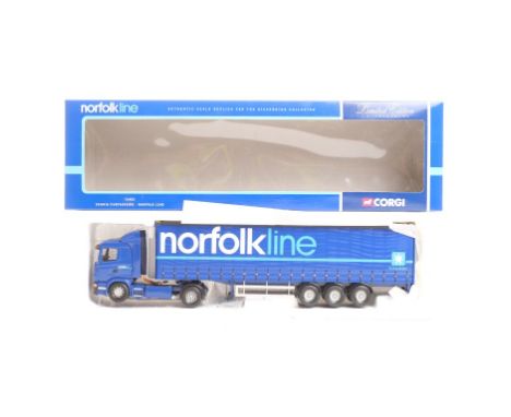  Corgi Scania Curtainside - Norfolk Line | Scale: 1:50 | Model Code: 76402 | Certificate: Yes | Lot Condition: Good | Mirrors