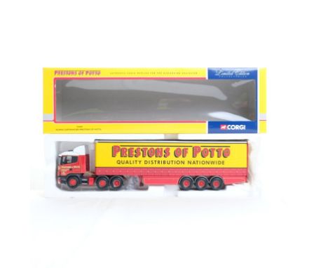  Corgi Scania Curtainside - Prestons Of Potto | Scale: 1:50 | Model Code: 76404 | Certificate: Yes | Lot Condition: Good | Mi