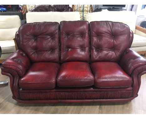 RED LEATHER 3 SEATER BUTTON BACK SOFA