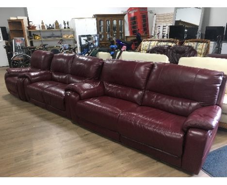 BURGUNDY LEATHER 3 SEATER SOFA & 2 SEATER SOFA & CHAIR (ALL RECLINING)